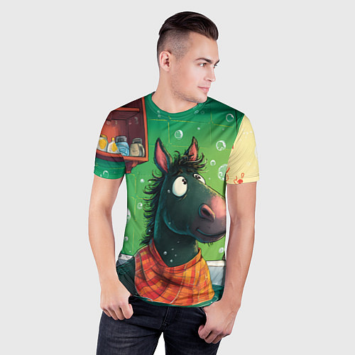 Мужская спорт-футболка Лошадь моется в ванной / 3D-принт – фото 3