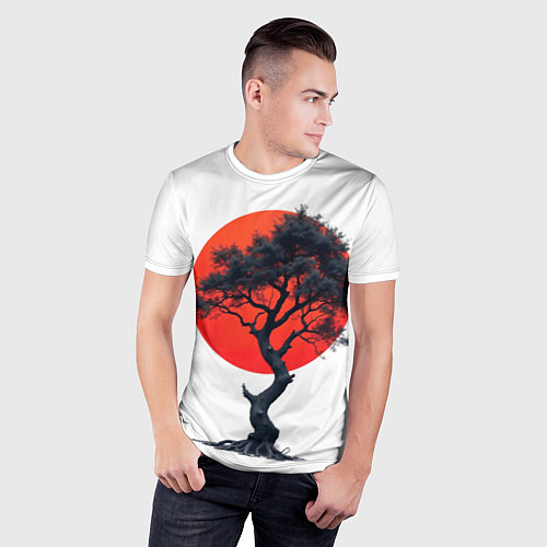 Мужская спорт-футболка Японское дерево и солнце / 3D-принт – фото 3