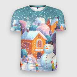 Футболка спортивная мужская Дети во дворе лепят снеговика, цвет: 3D-принт