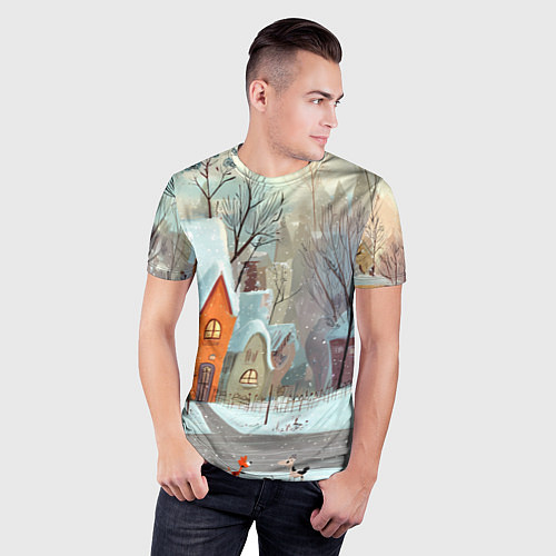 Мужская спорт-футболка Милый новогодний дворик / 3D-принт – фото 3