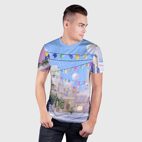 Мужская спорт-футболка Предновогодний праздничный дворик / 3D-принт – фото 3