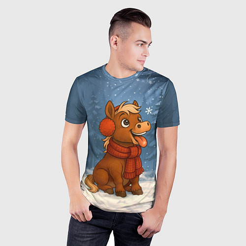 Мужская спорт-футболка Лошадка ловит снежинку / 3D-принт – фото 3