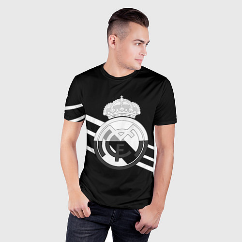 Мужская спорт-футболка Реал Мадрид полосы текстура линии / 3D-принт – фото 3