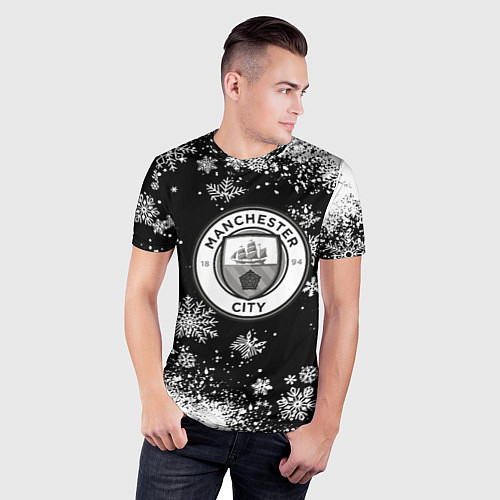 Мужская спорт-футболка Манчестер сити снежинки новый год / 3D-принт – фото 3