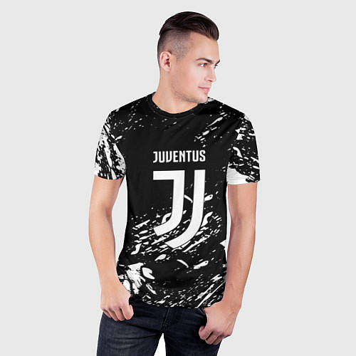 Мужская спорт-футболка Juventus белые штрихи красок / 3D-принт – фото 3