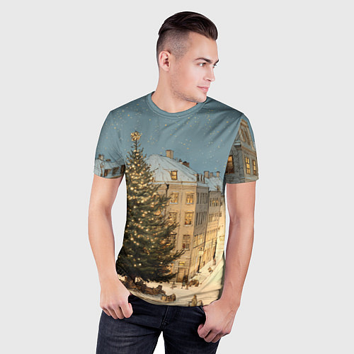 Мужская спорт-футболка Елка во дворе города / 3D-принт – фото 3
