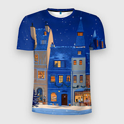 Футболка спортивная мужская Синяя новогодняя елочка во дворе, цвет: 3D-принт