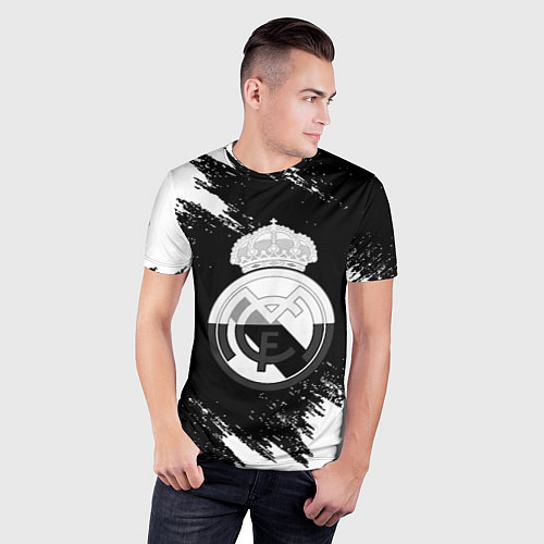 Мужская спорт-футболка Реал Мадрид черно белые краски / 3D-принт – фото 3