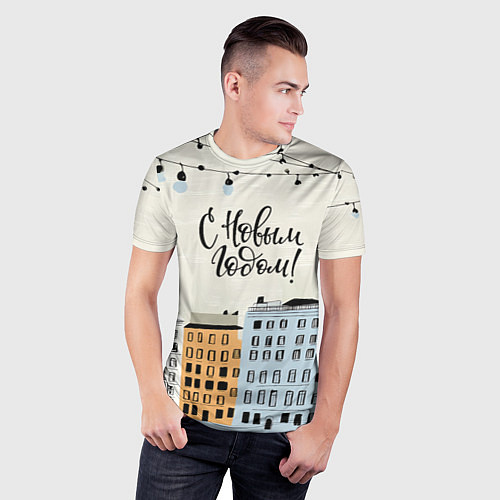Мужская спорт-футболка С новым годом - новогодний городок / 3D-принт – фото 3
