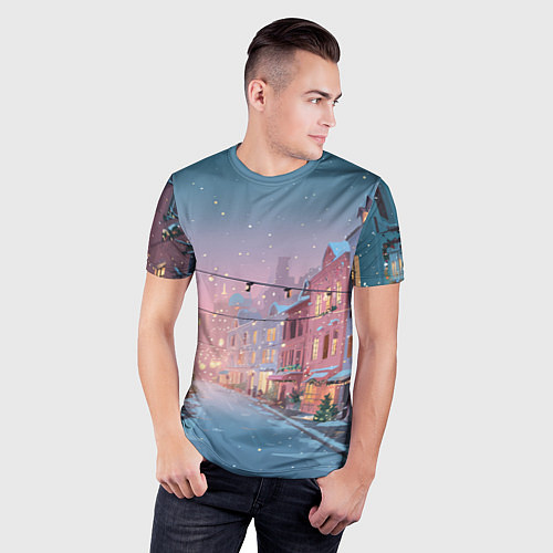 Мужская спорт-футболка Новогодняя улица / 3D-принт – фото 3