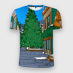 Футболка спортивная мужская Мультяшный новогодний двор, цвет: 3D-принт