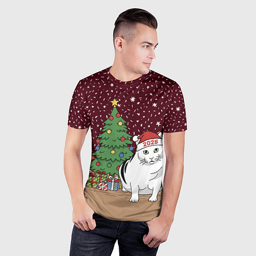 Мужская спорт-футболка Кот Бендер и ёлка / 3D-принт – фото 3