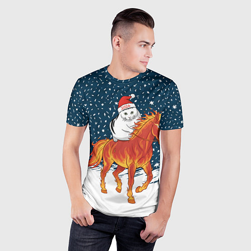 Мужская спорт-футболка Кот Бендер и огненный конь - 2026 / 3D-принт – фото 3