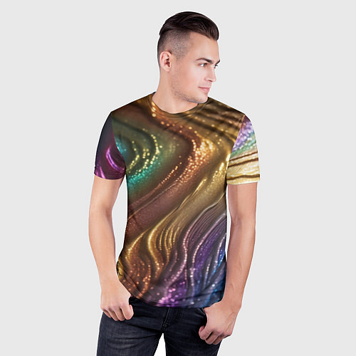 Мужская спорт-футболка Сморщенные складочки жидкости / 3D-принт – фото 3