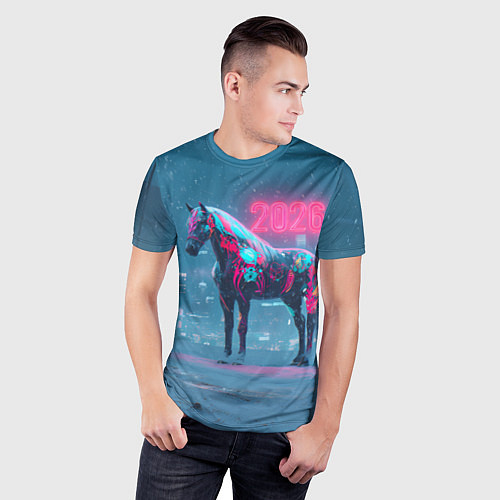 Мужская спорт-футболка Киберпанк лошадь 2026 / 3D-принт – фото 3
