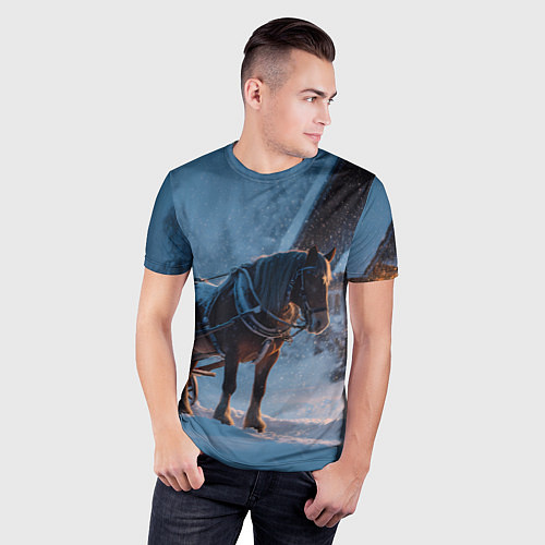 Мужская спорт-футболка Лошадь у избы / 3D-принт – фото 3
