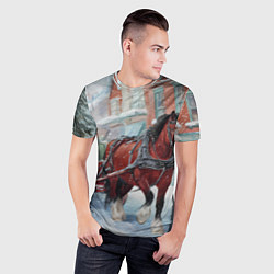 Футболка спортивная мужская Лошадка с новогодней повозкой, цвет: 3D-принт — фото 2