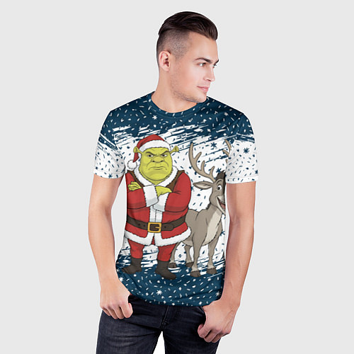 Мужская спорт-футболка Шрек и Осел - новый год / 3D-принт – фото 3