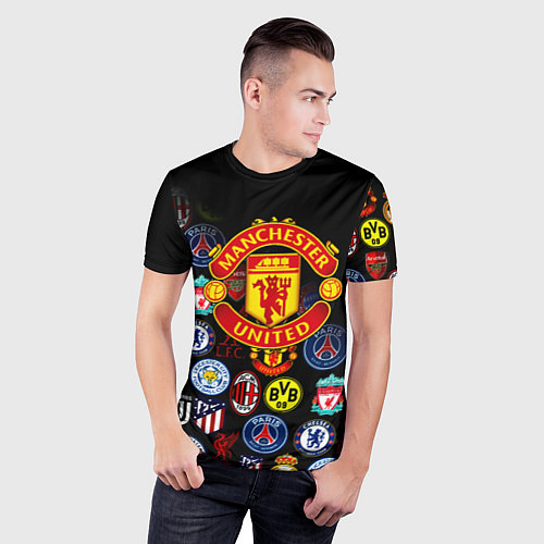 Мужская спорт-футболка Манчестер логотипы команд / 3D-принт – фото 3