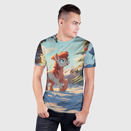 Мужская спорт-футболка Лошадка любуется елкой / 3D-принт – фото 3