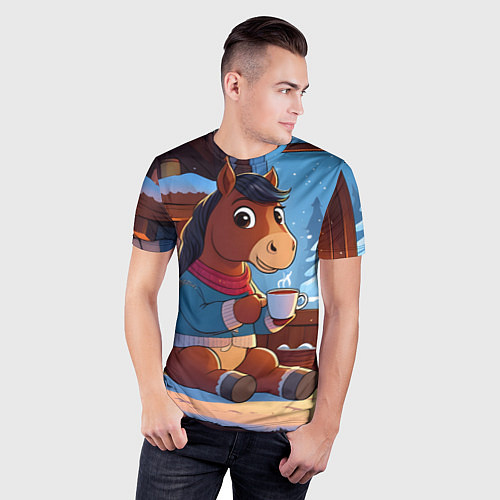Мужская спорт-футболка Лошадка у камина / 3D-принт – фото 3