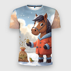 Футболка спортивная мужская Лошадка на зимней прогулке, цвет: 3D-принт