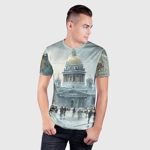 Мужская спорт-футболка Санкт-Петербург зимний пейзаж / 3D-принт – фото 3