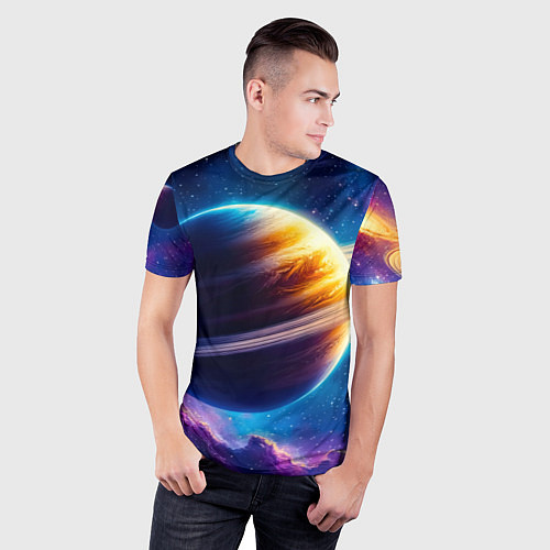 Мужская спорт-футболка Сатурн в объятиях Вселенной / 3D-принт – фото 3