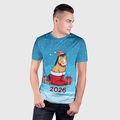 Мужская спорт-футболка Лошадь в сапогах Санты / 3D-принт – фото 3