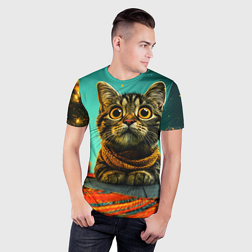 Мужская спорт-футболка Котик под елкой / 3D-принт – фото 3