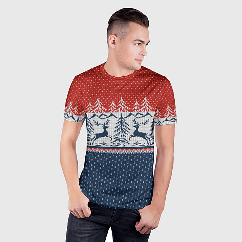 Мужская спорт-футболка Вязаный узор с оленями / 3D-принт – фото 3