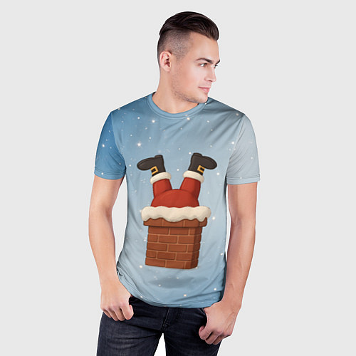 Мужская спорт-футболка Санта торчит из трубы / 3D-принт – фото 3