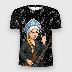 Футболка спортивная мужская Снегурочка с гитарой - Рок, цвет: 3D-принт