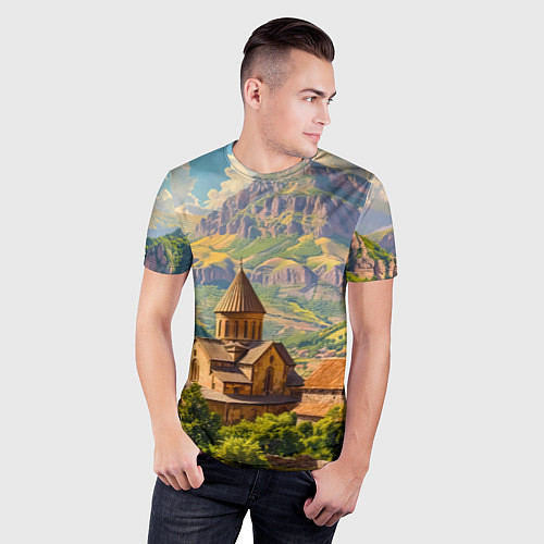 Мужская спорт-футболка Горный покой: храм среди облаков / 3D-принт – фото 3