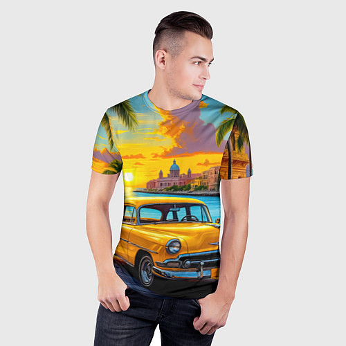 Мужская спорт-футболка Золотой закат над набережной / 3D-принт – фото 3