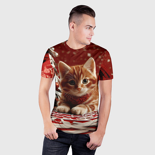 Мужская спорт-футболка Рыжий Новогодний котенок / 3D-принт – фото 3