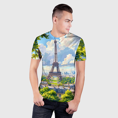 Мужская спорт-футболка Эйфелева башня в сердце Парижа / 3D-принт – фото 3