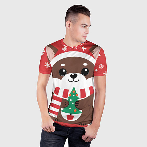 Мужская спорт-футболка Новогодний пес с елочкой / 3D-принт – фото 3