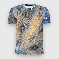 Футболка спортивная мужская Синие перья с самоцветами, цвет: 3D-принт