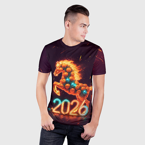 Мужская спорт-футболка Новогодняя мандариновая лошадь 2026 / 3D-принт – фото 3