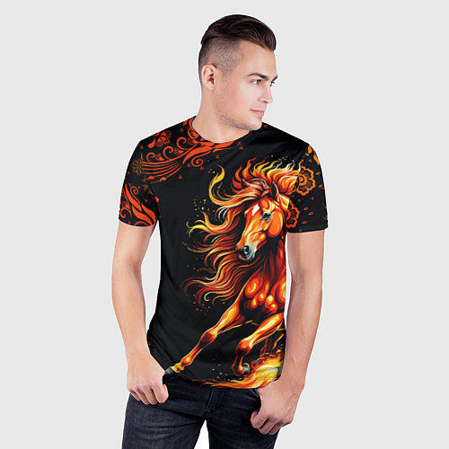 Мужская спорт-футболка Огненный конь в русской хохломе / 3D-принт – фото 3