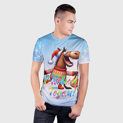 Мужская спорт-футболка Лошадь с мандаринами / 3D-принт – фото 3