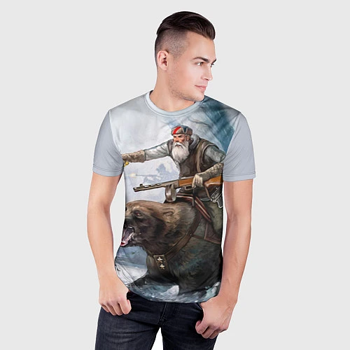 Мужская спорт-футболка Русский воин на медведе / 3D-принт – фото 3