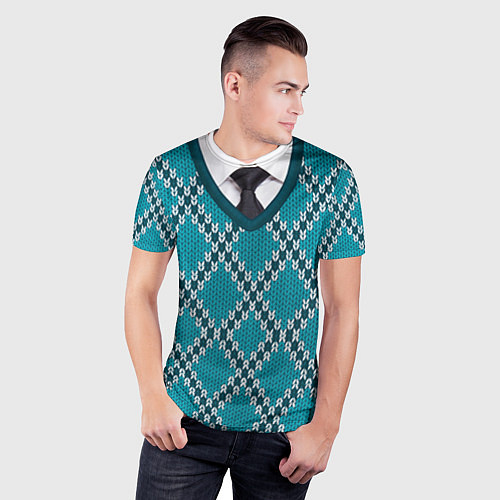 Мужская спорт-футболка Ромбический узор с галстуком / 3D-принт – фото 3