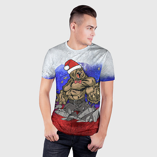 Мужская спорт-футболка Новогодний медведь РФ / 3D-принт – фото 3