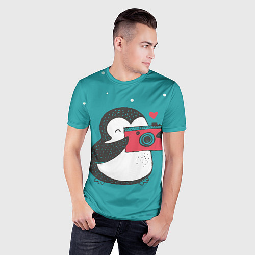 Мужская спорт-футболка Пингвин с фотоаппаратом / 3D-принт – фото 3