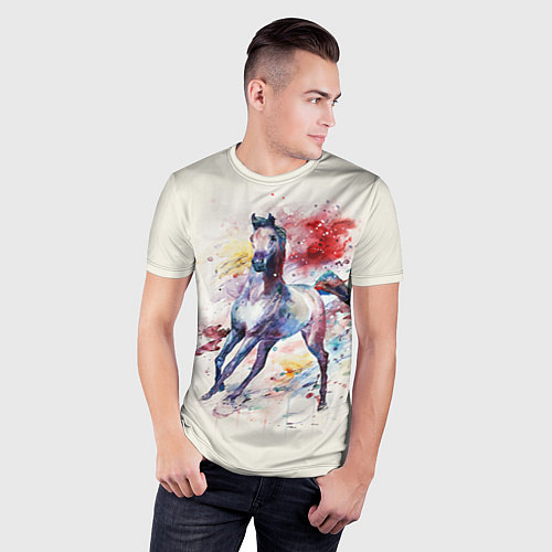 Мужская спорт-футболка Лошадь: акварель / 3D-принт – фото 3
