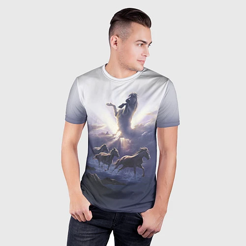 Мужская спорт-футболка Небесные лошади / 3D-принт – фото 3