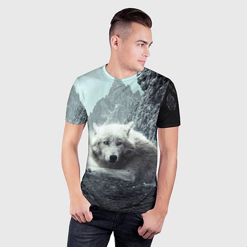 Мужская спорт-футболка Волк в горах / 3D-принт – фото 3