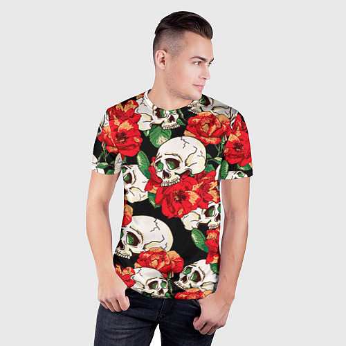 Мужская спорт-футболка Черепки и розы / 3D-принт – фото 3